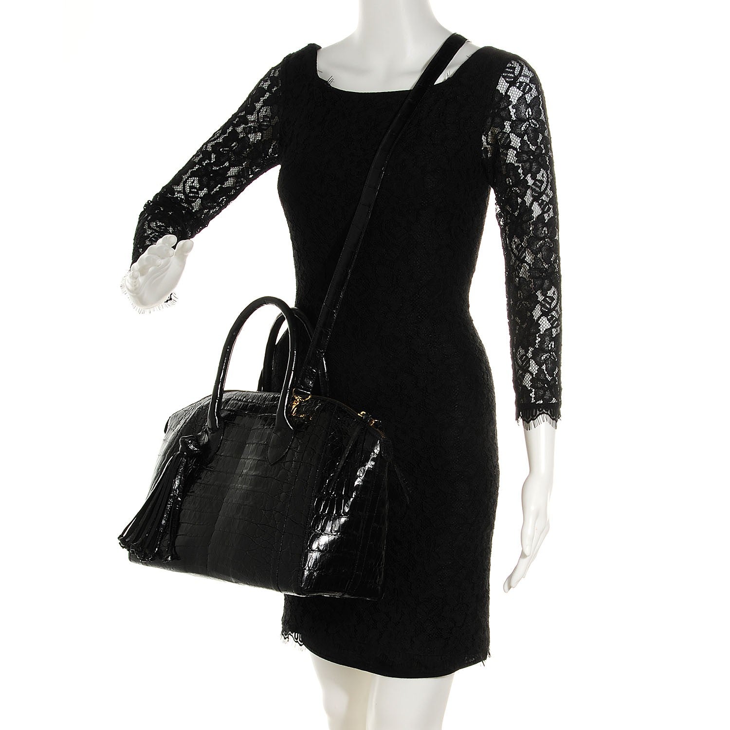 Nancy Gonzalez Glossy Crocodile Medium Satchel Black 2 of 7