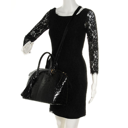 Nancy Gonzalez Glossy Crocodile Medium Satchel Black 2 of 7