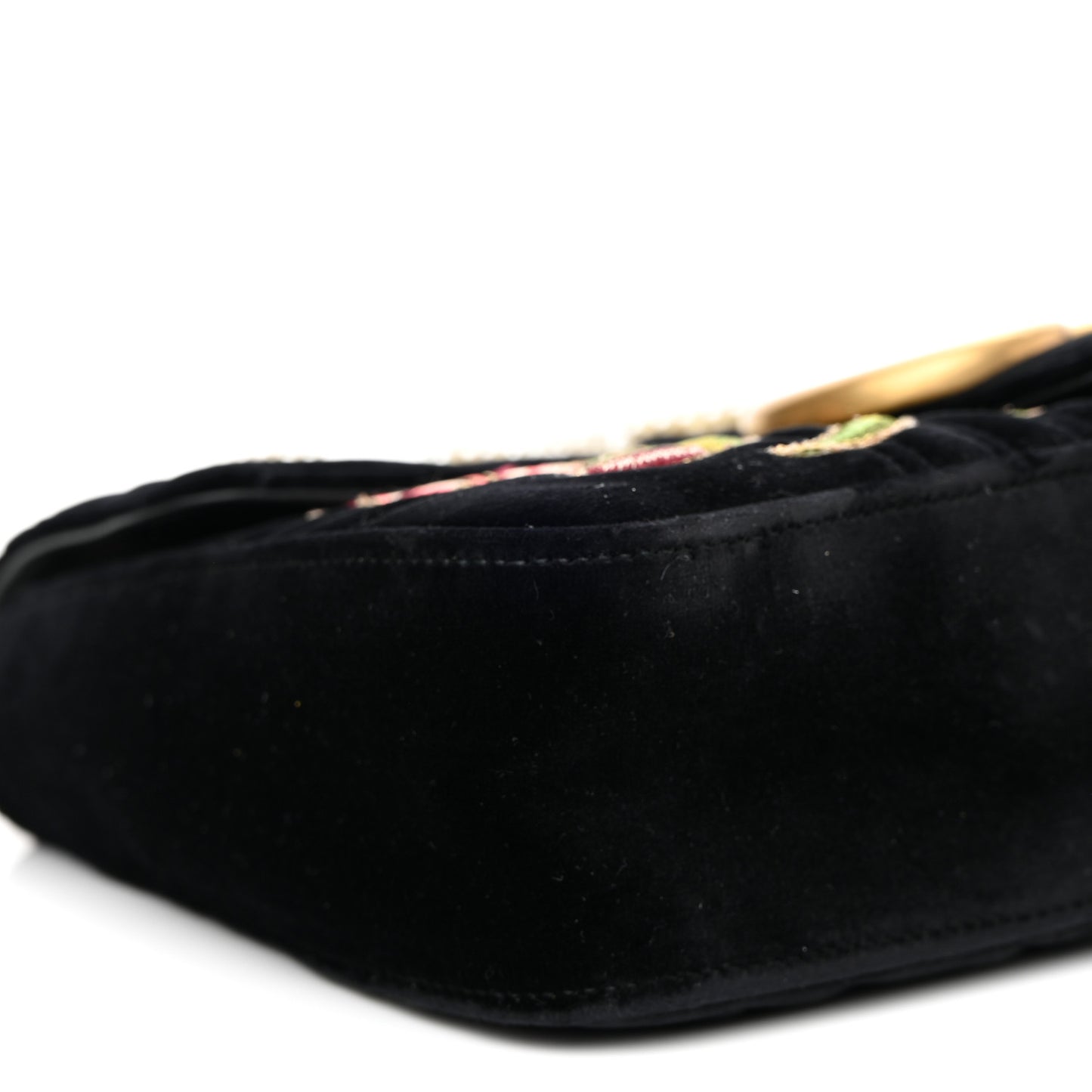 Velvet Matelasse Loved Embroidered Medium GG Marmont Shoulder Bag Black