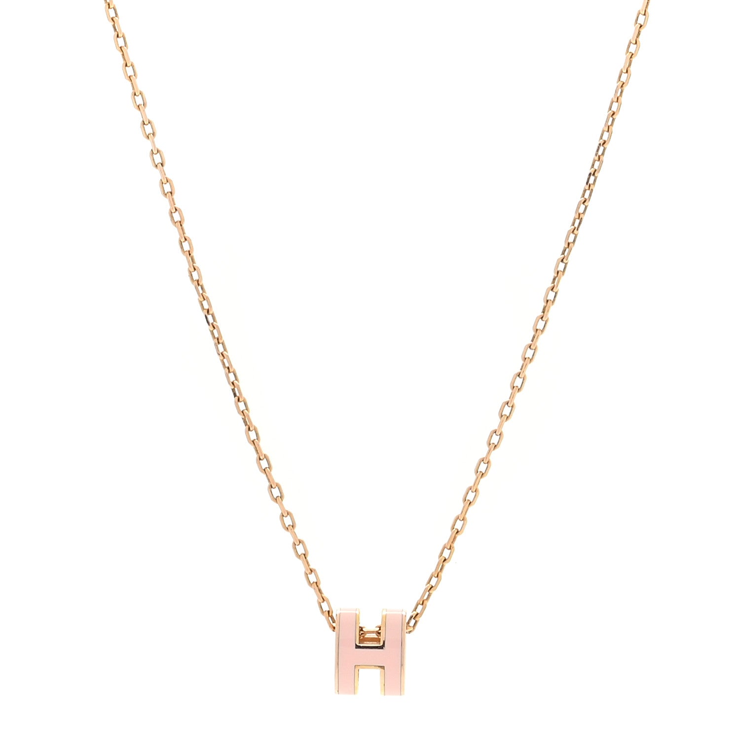 Hermes Lacquered Rose Gold Mini Pop H Pendant Necklace Rose Dragee 2 of 4