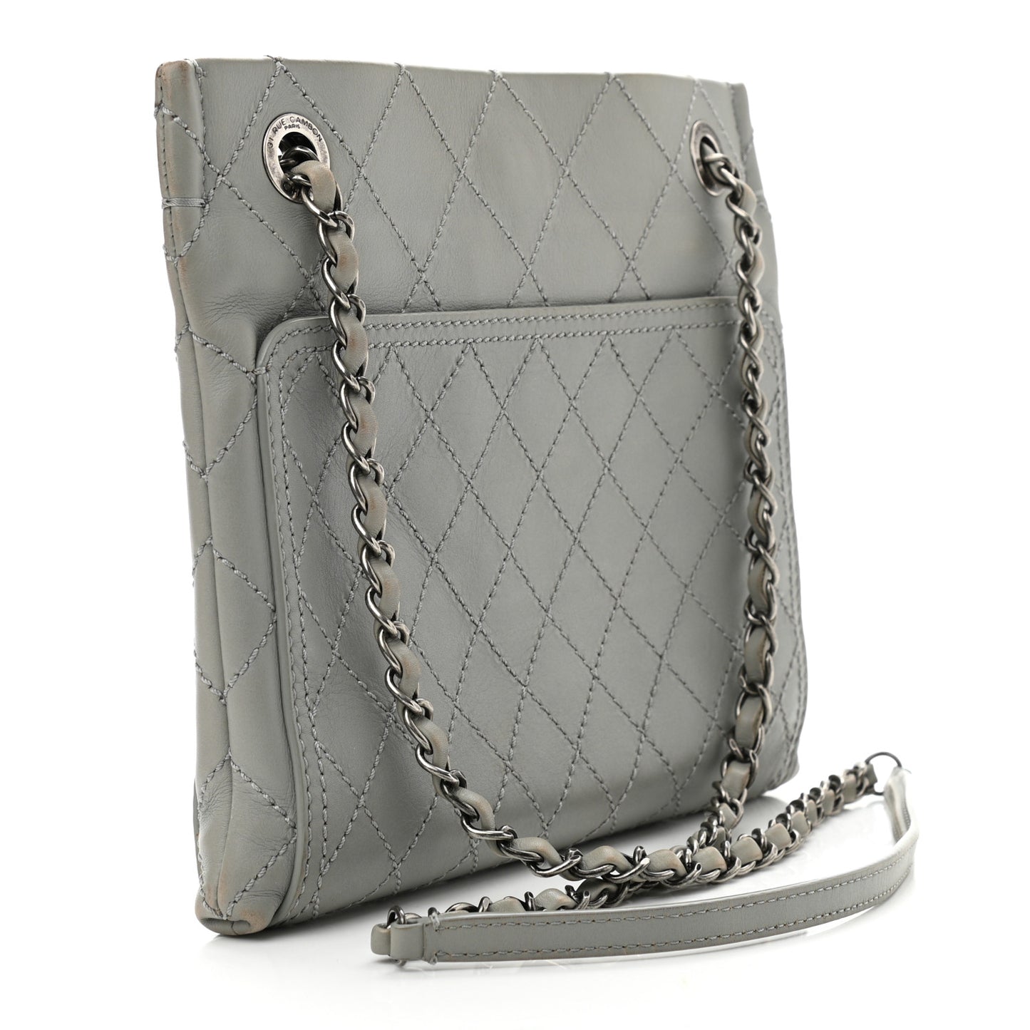 Calfskin Wild Stitch Small Shopping Tote Grey