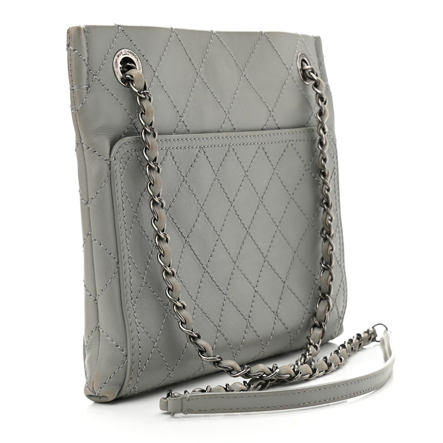 Chanel Calfskin Wild Stitch Small Shopping Tote Grey 3 of 11