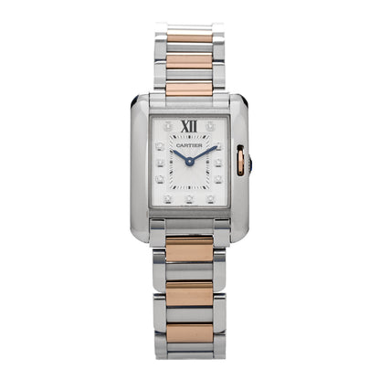 Cartier Stainless Steel 18K Pink Gold Diamond 23mm Tank Anglaise Quartz Watch 1 of 4