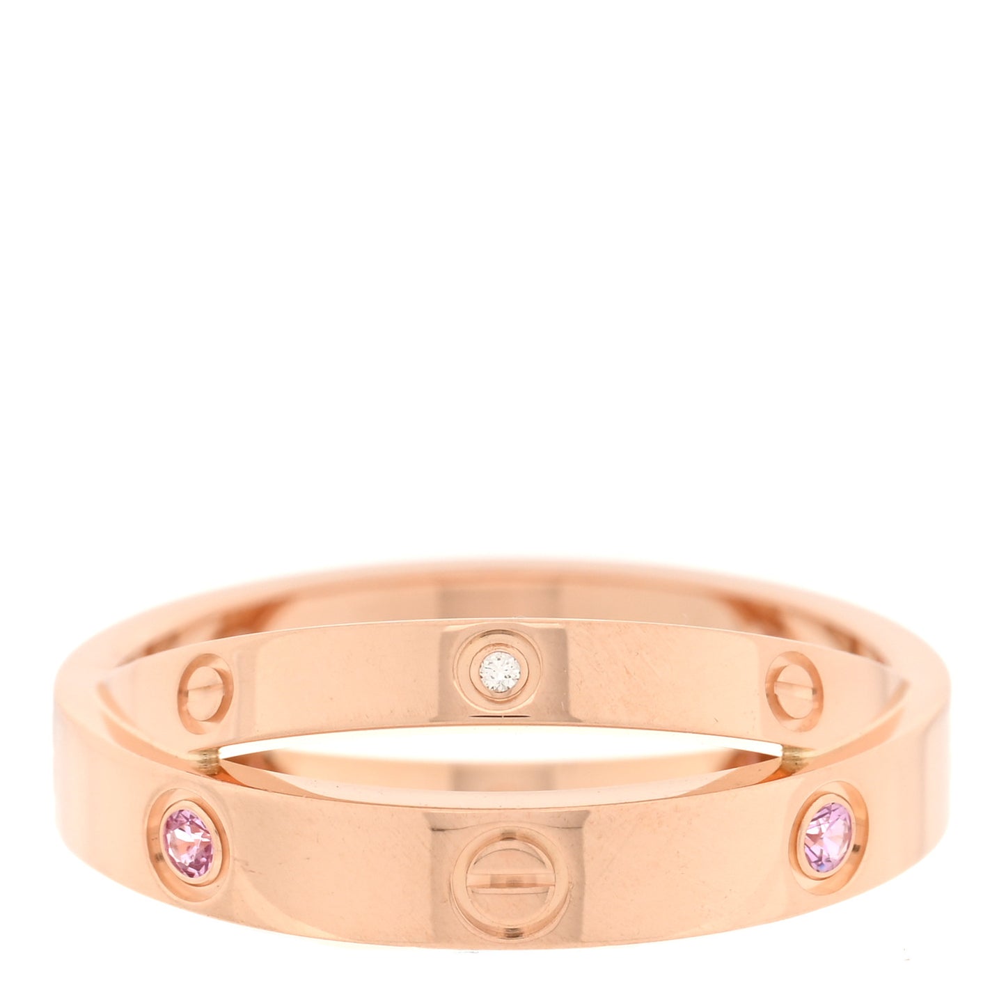 18K Pink Gold Diamond Pink Sapphire LOVE Ring 52 6