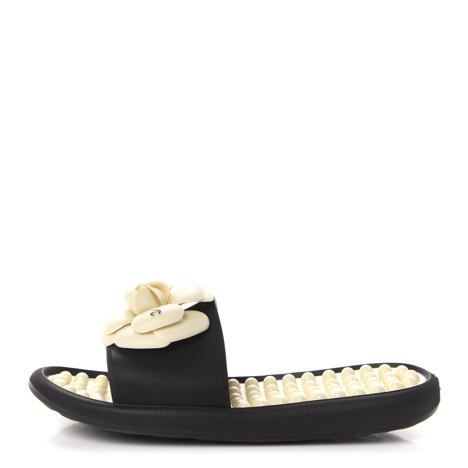 Chanel Thermoplastic PVC Camellia Mule Sandals 36 Black Ivory 1 of 8