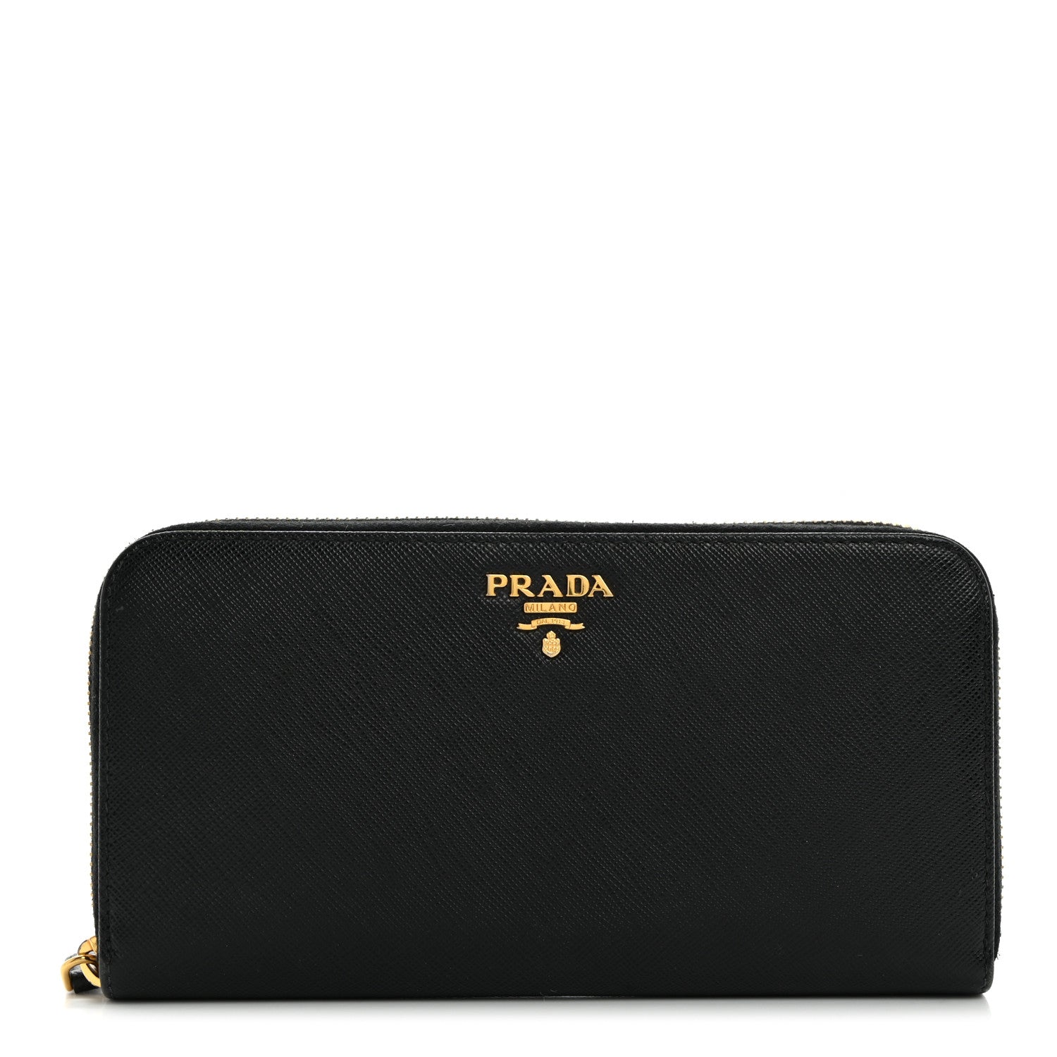 Prada Saffiano Metal Zip Around Wallet Black 1 of 7