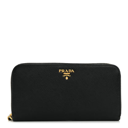Prada Saffiano Metal Zip Around Wallet Black 1 of 7
