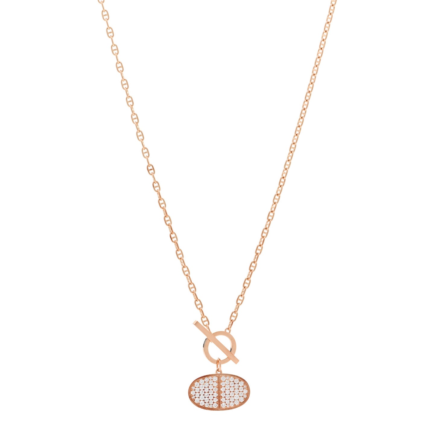 18K Rose Gold Diamond Chaine D'Ancre Verso Pendant Necklace SH