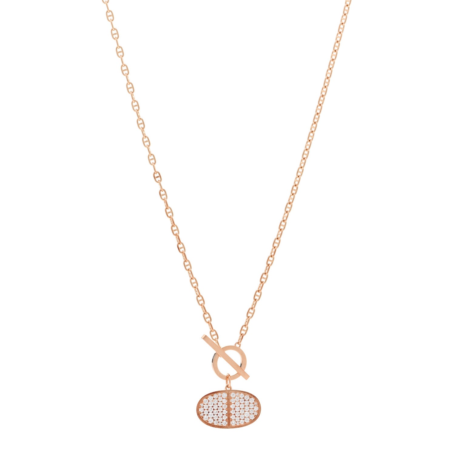 Hermes 18K Rose Gold Diamond Chaine D'Ancre Verso Pendant Necklace SH 1 of 5