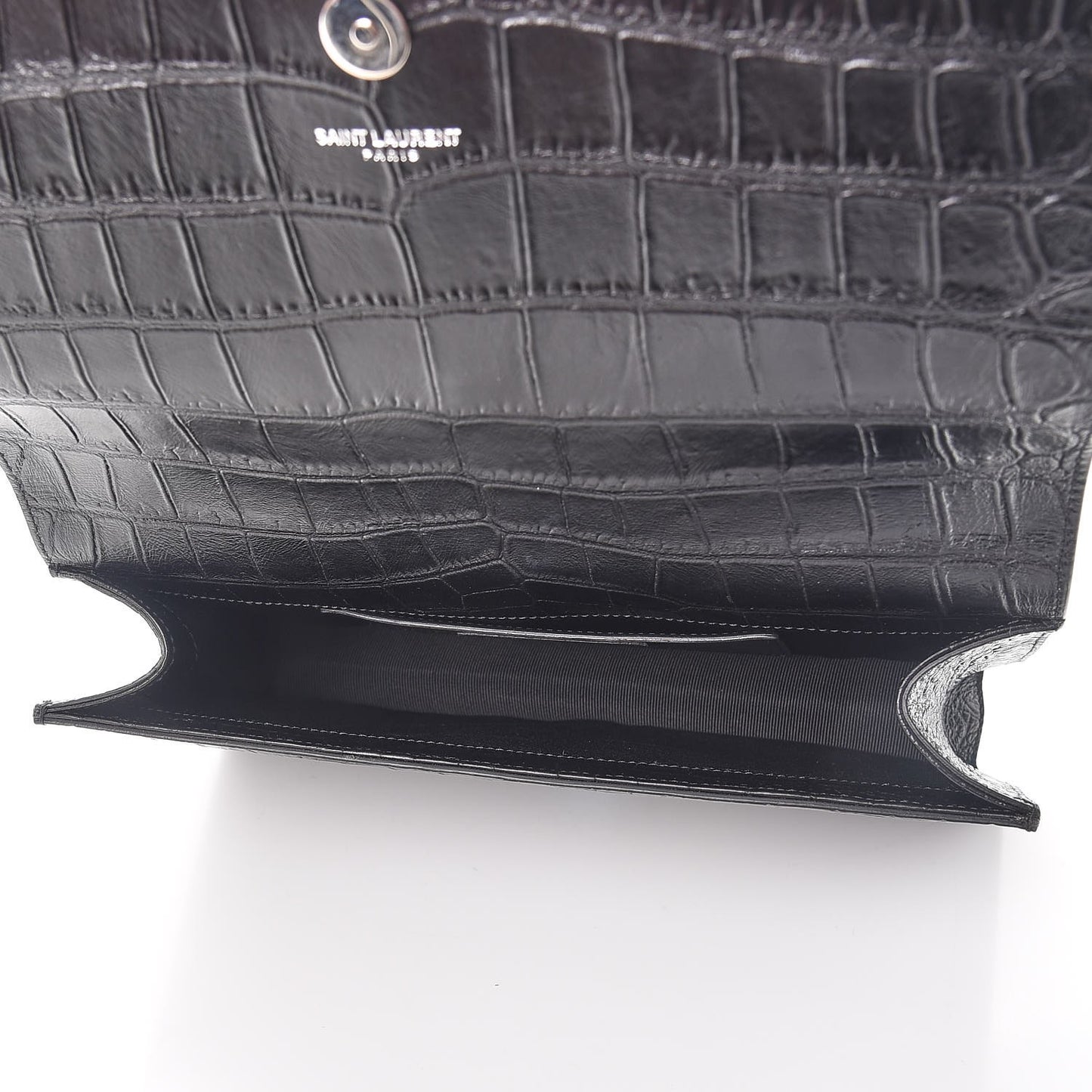 Calfskin Crocodile Embossed Classic Kate Monogram Clutch Black