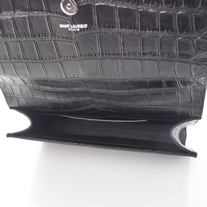 Saint Laurent Calfskin Crocodile Embossed Classic Kate Monogram Clutch Black 5 of 7