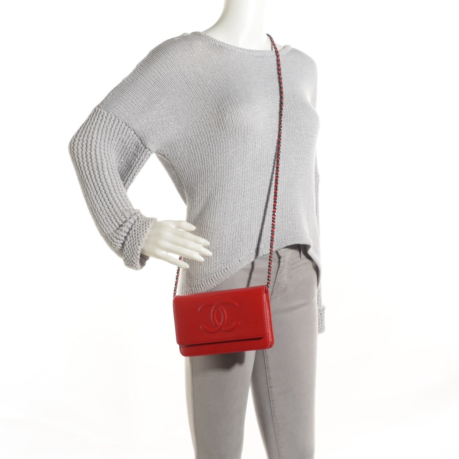 Chanel Caviar Timeless CC Wallet On Chain WOC Red 2 of 8