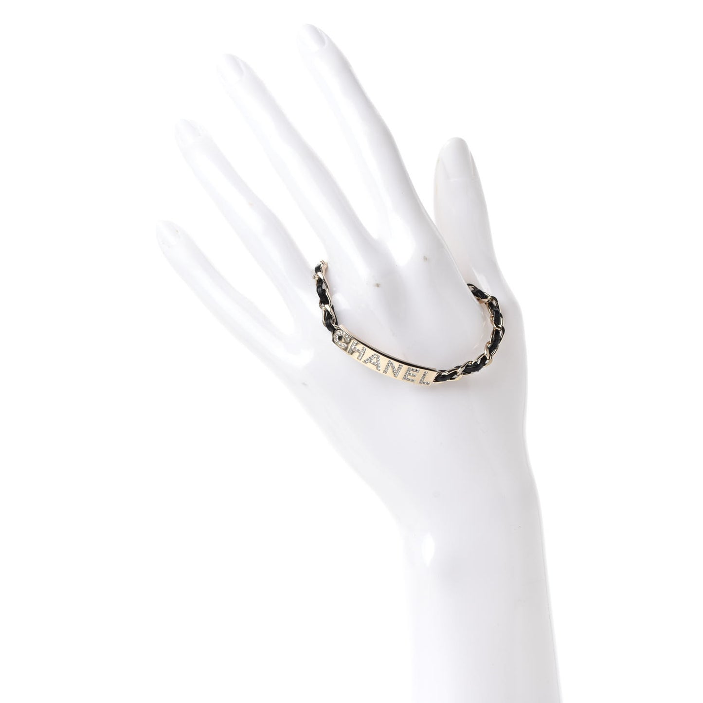 Metal Lambskin Crystal Sergeant Chanel Bracelet Gold