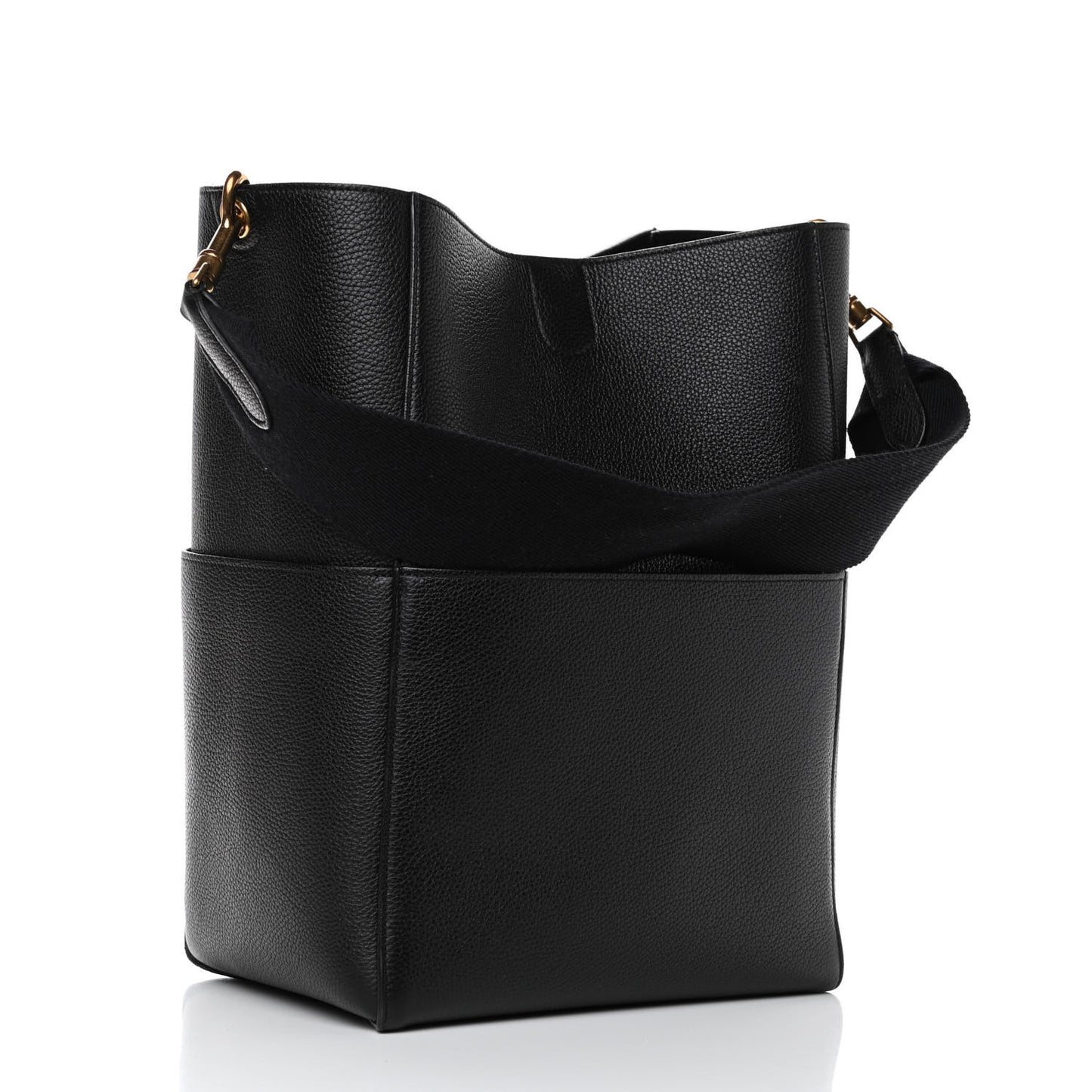 Soft Grained Calfskin Sangle Bucket Bag Black
