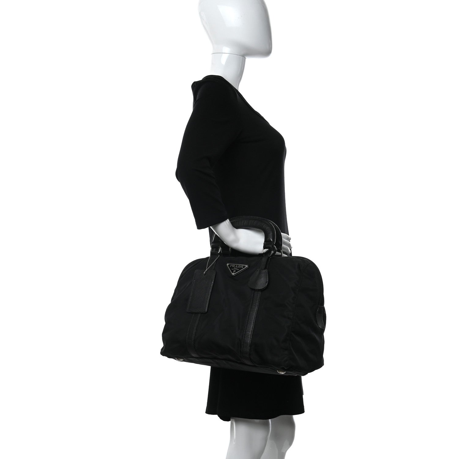 Prada Tessuto Nylon Saffiano Top Handle Bag Black 2 of 14