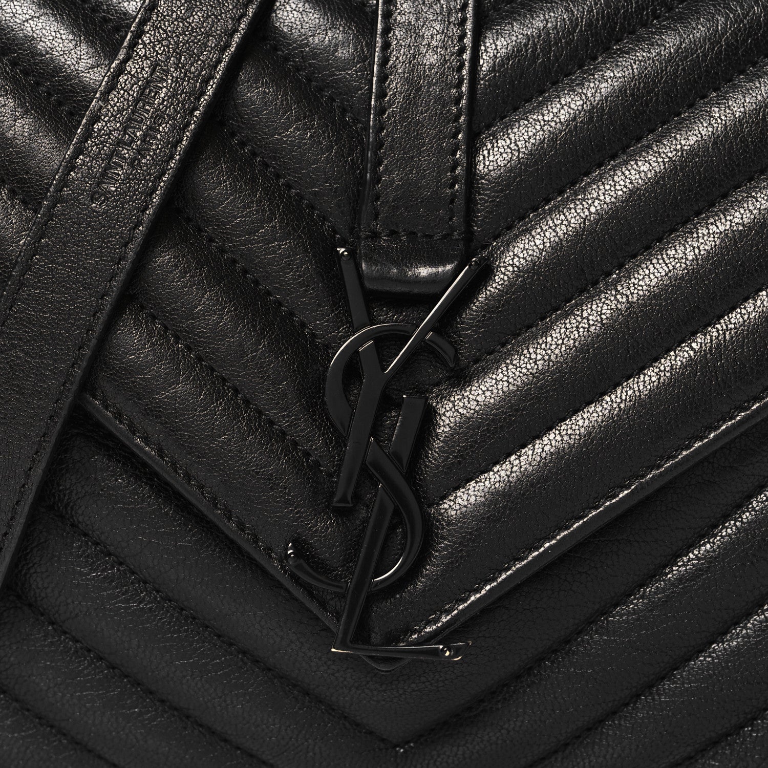 Saint Laurent Sheepskin Matelasse Chevron Monogram Monochrome Medium College Bag Black 8 of 11