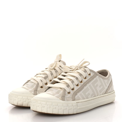 Fendi Woven Fabric FF Womens Domino Low Top Sneakers 37 White Beige 4 of 12