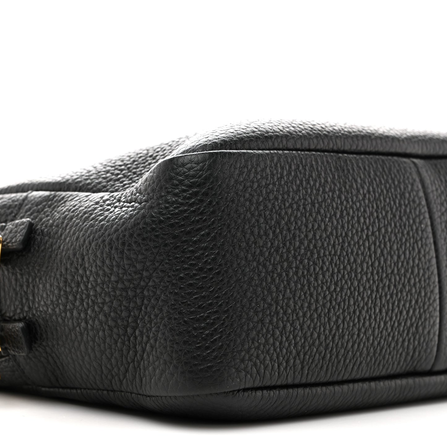 Vitello Daino Soft Medium Double Zip Shoulder Bag Black