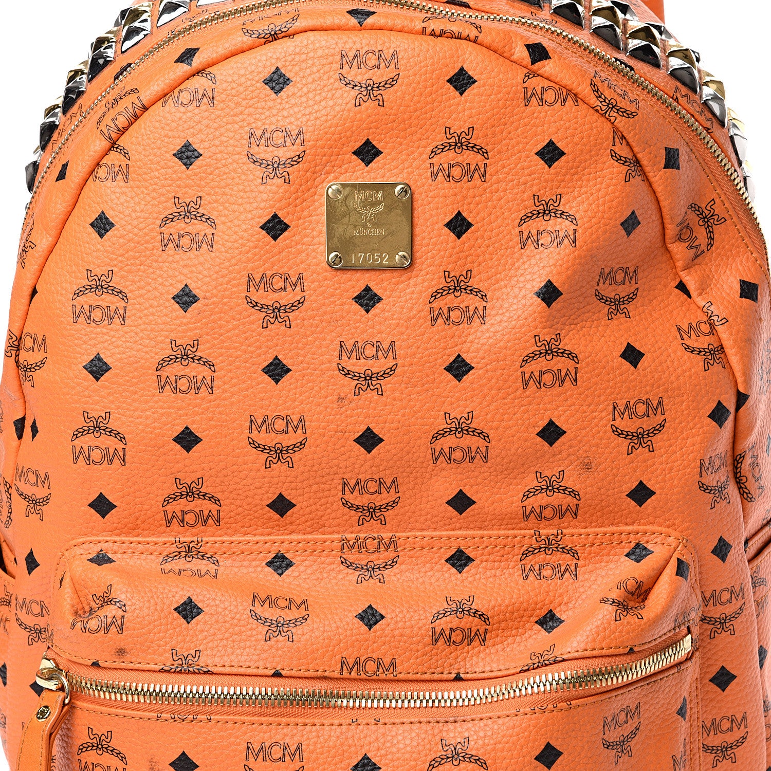 MCM Visetos Side Stud Large Stark Backpack Orange 550286