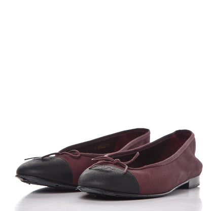 Chanel Nubuck Cap Toe CC Ballerina Flats 41 Burgundy Black 3 of 13