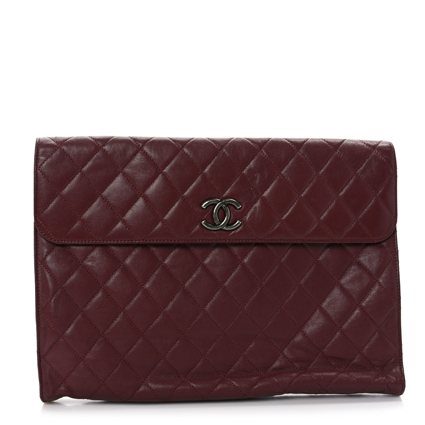 Calfskin Quilted Document Portfolio Holder Dark Red