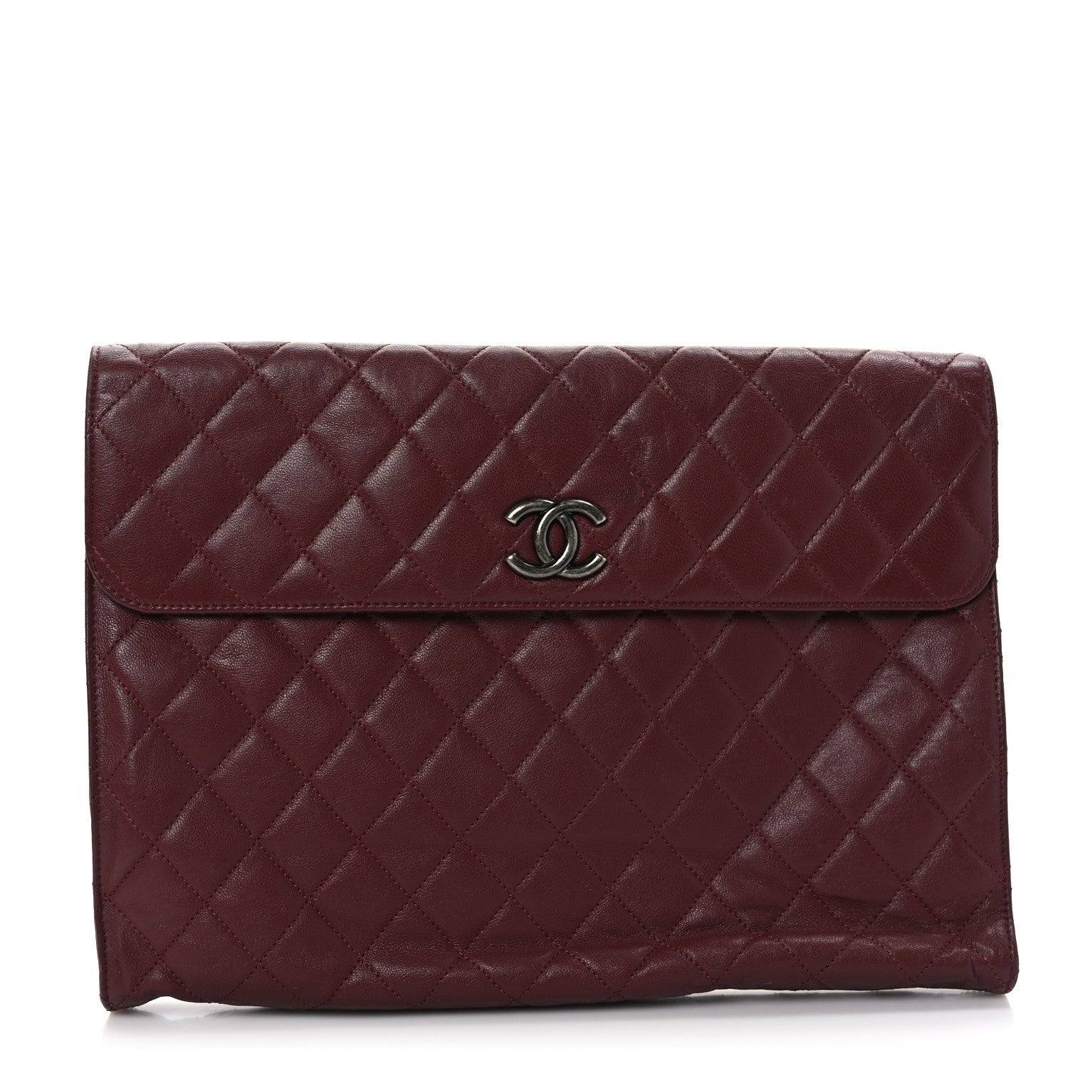 Chanel Calfskin Quilted Document Portfolio Holder Dark Red 1 of 9