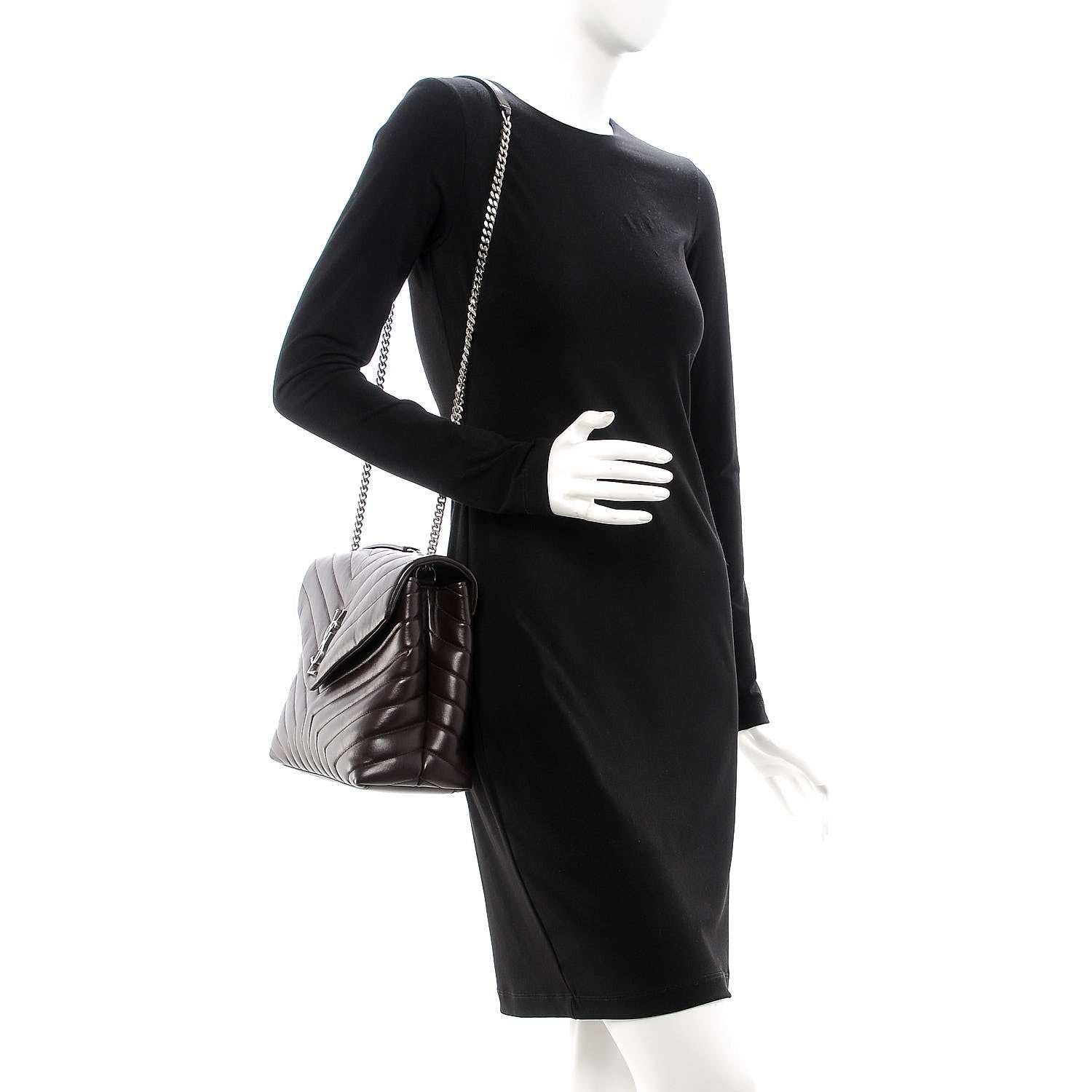 Saint Laurent Calfskin Y Quilted Monogram Medium Loulou Chain Satchel Amaranto 2 of 8