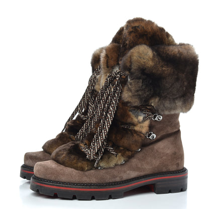 Christian Louboutin Suede Orylag Fur Snow Black Flat Hiking Boots 41 Testa Di Moro Naturel 3 of 8