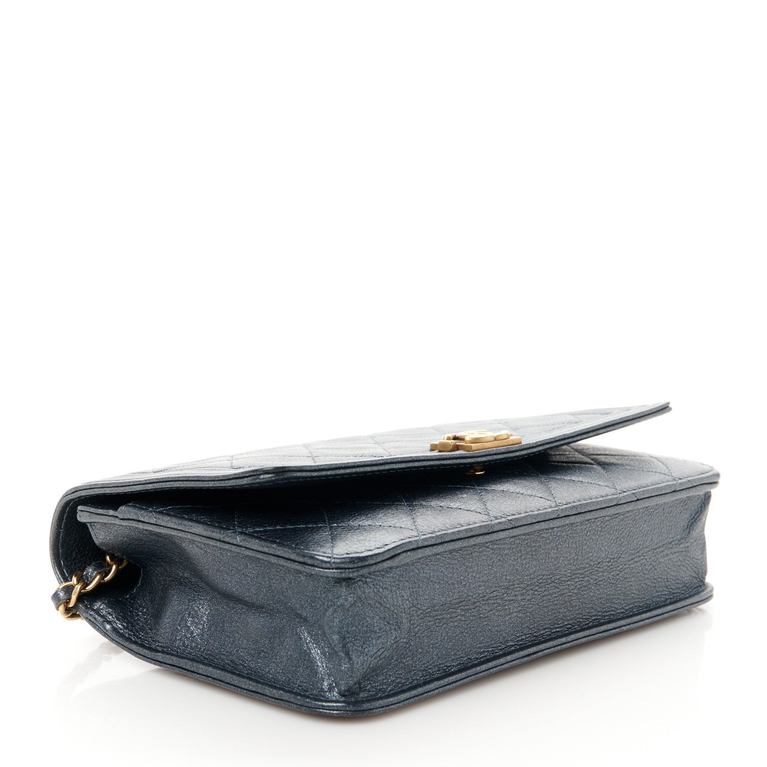 Chanel Metallic Calfskin Quilted Boy Wallet On Chain WOC Navy Blue 4 of 11