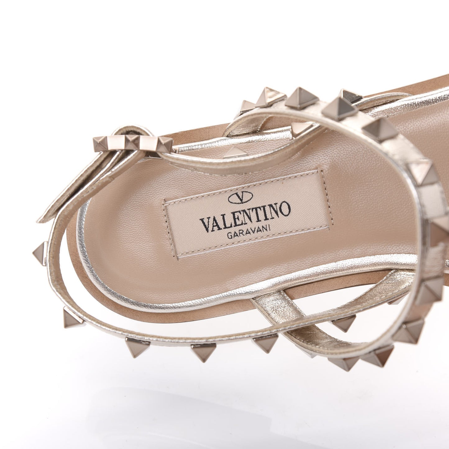 Metallic Nappa Rockstud T-Strap Slingback Flat Sandals 36.5 Skin