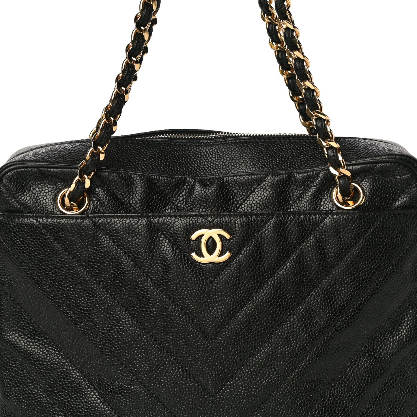 Caviar Chevron Quilted Camera Case Black