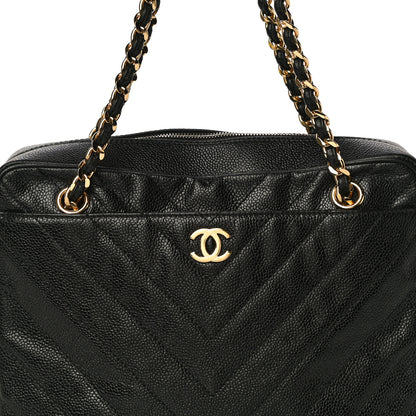 Chanel Caviar Chevron Quilted Camera Case Black 9 of 13