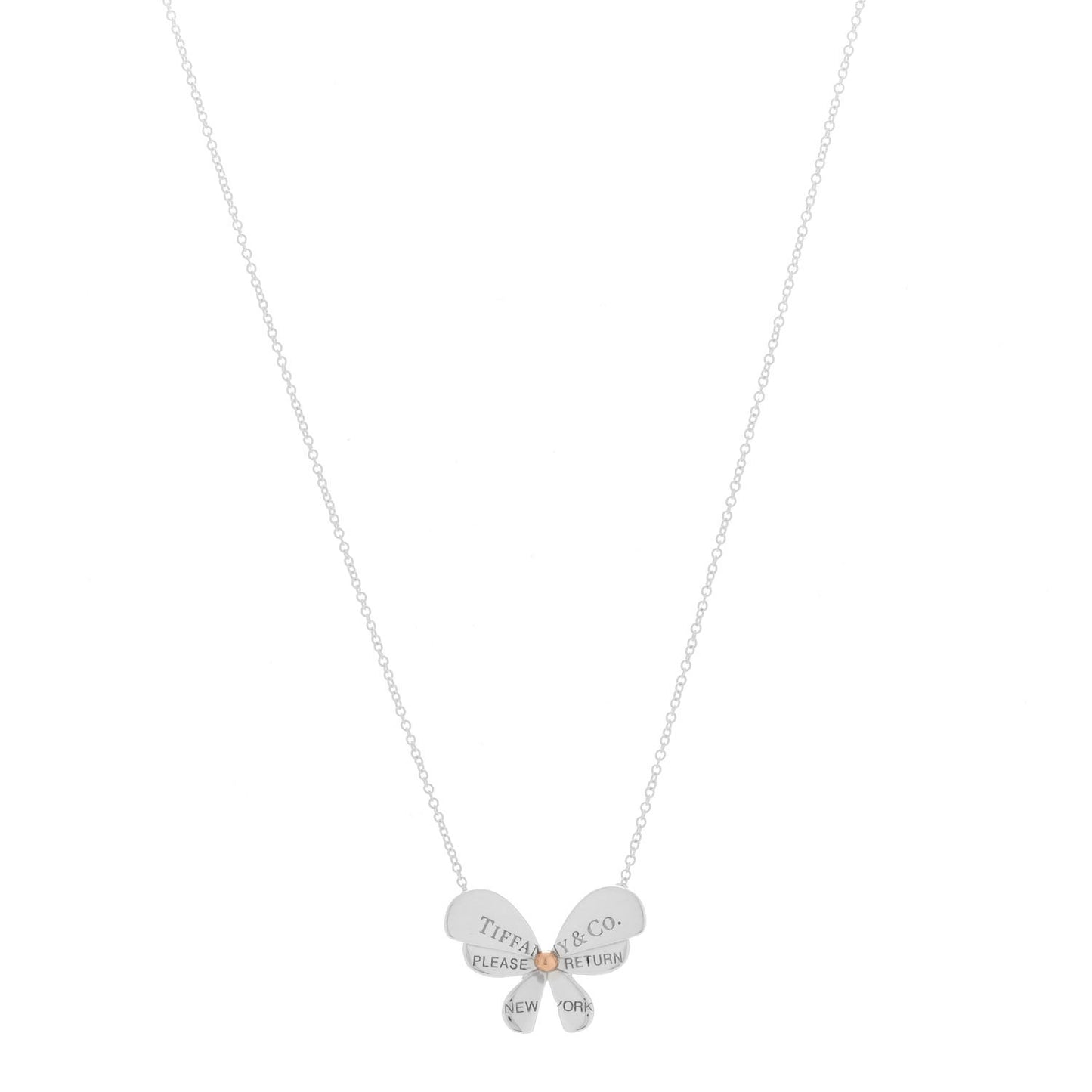 Sterling Silver 18K Rose Gold Return to Tiffany Love Bugs Butterfly Pendant Necklace
