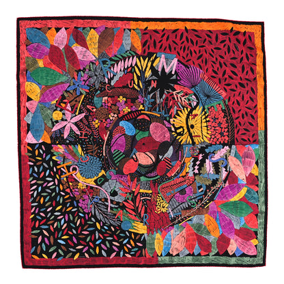 Hermes Silk Chacun Fait Son Nid Scarf 90 Black Corail Jaune D'Or 1 of 3