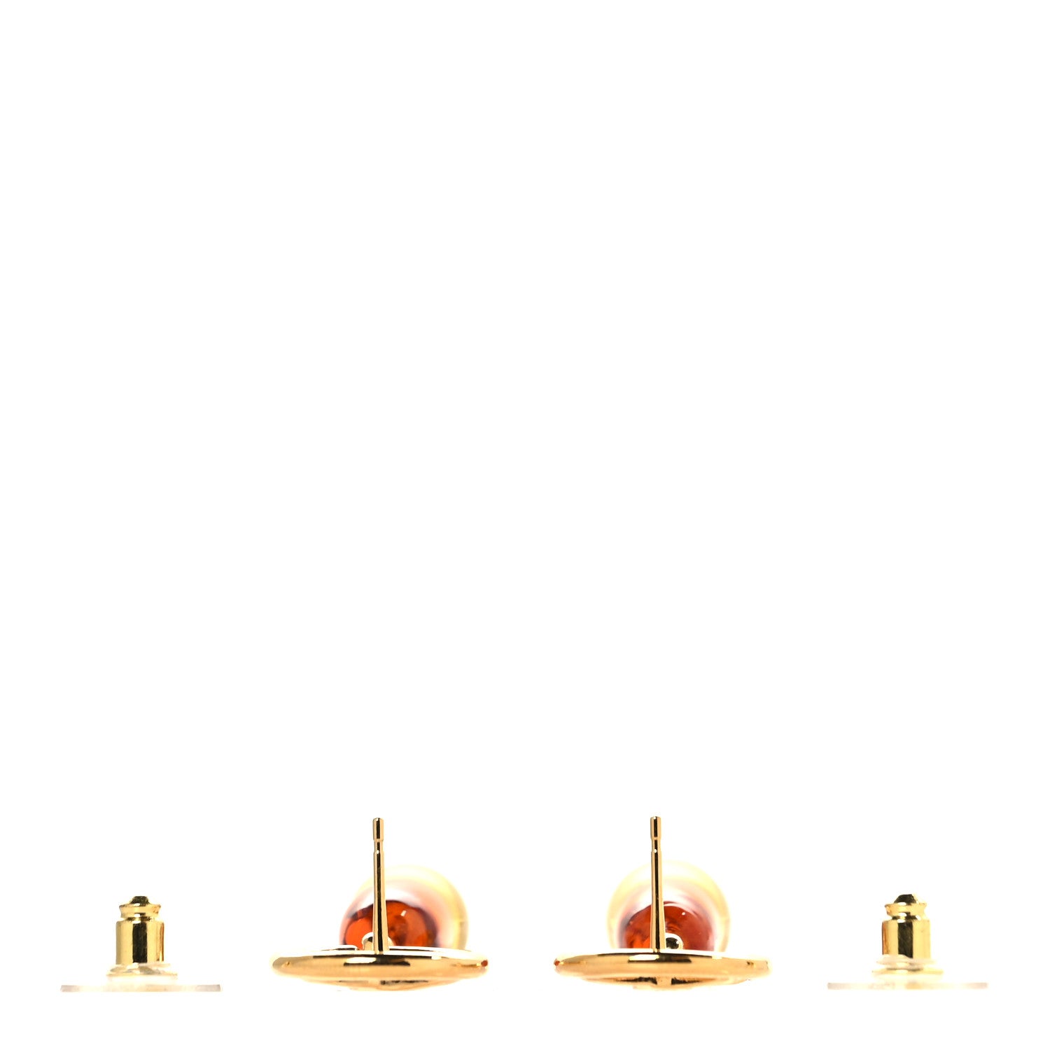 Chanel Metal Resin CC Drop Earrings Gold Brown 3 of 4
