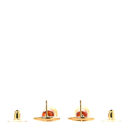 Chanel Metal Resin CC Drop Earrings Gold Brown 3 of 4