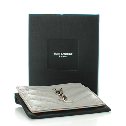 Saint Laurent Grain De Poudre Matelasse Chevron Card Case Light Grey 4 of 7