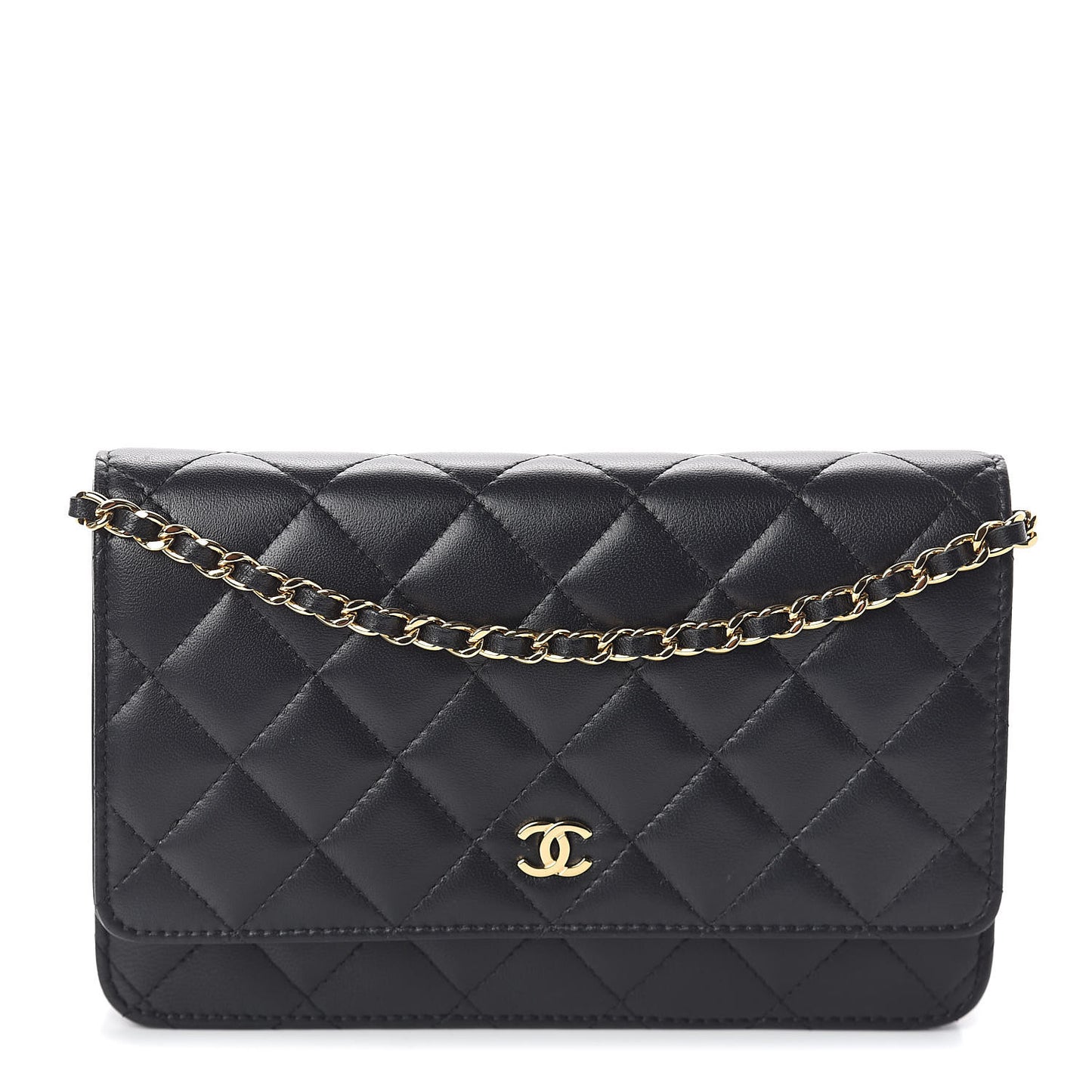 Lambskin Quilted Wallet On Chain WOC Black