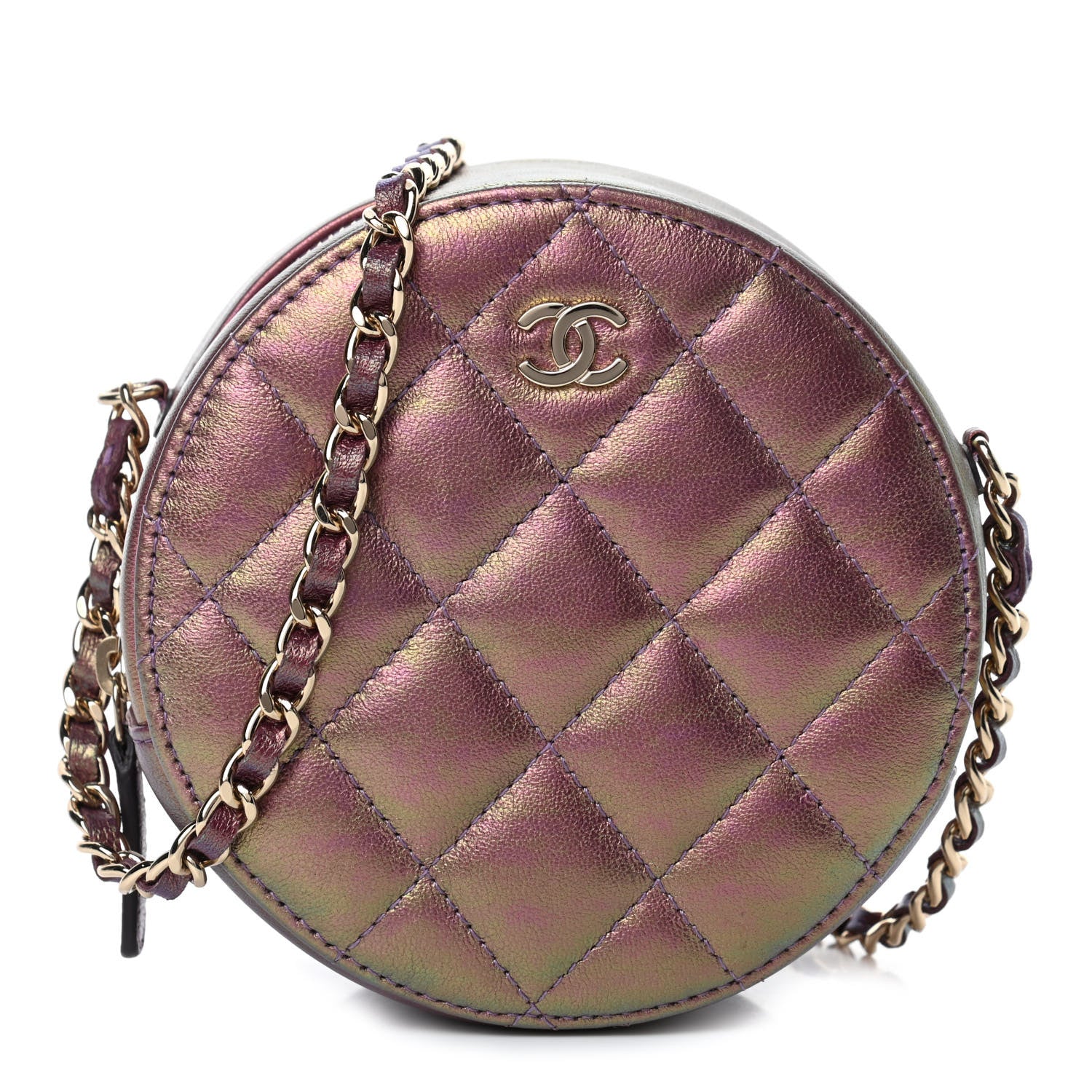 Chanel Iridescent Lambskin Quilted Round Clutch With Chain Purple 1 of 4