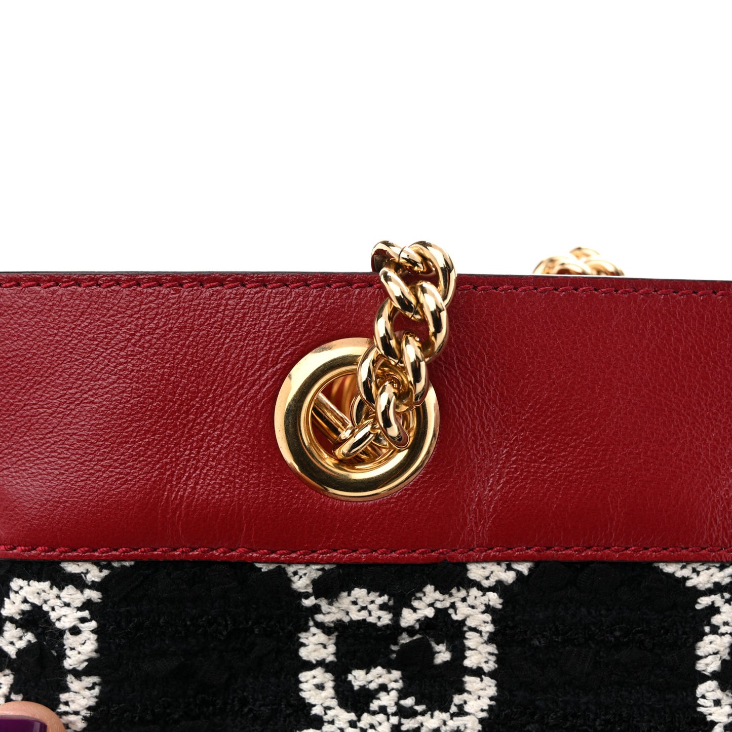 Tweed GG Monogram Large Rajah Chain Tote Romantic Cherry Black White