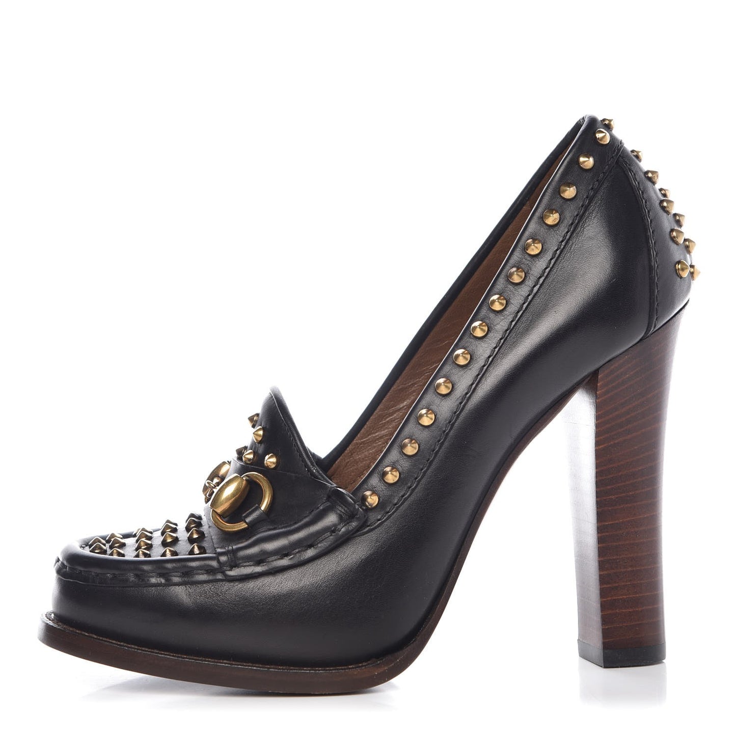 Calfskin Studded Horsebit Alyssa Pumps 36.5 Black
