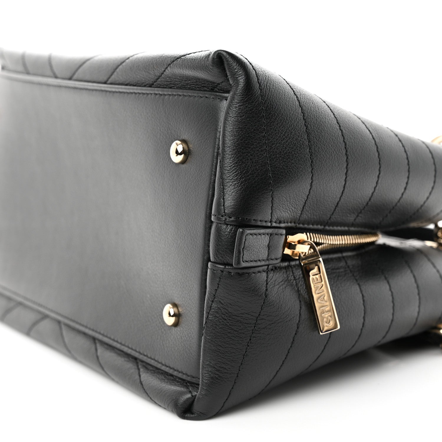 Chanel Calfskin Stitched Large Chevron Chic Shopping Bag Black 10 of 12