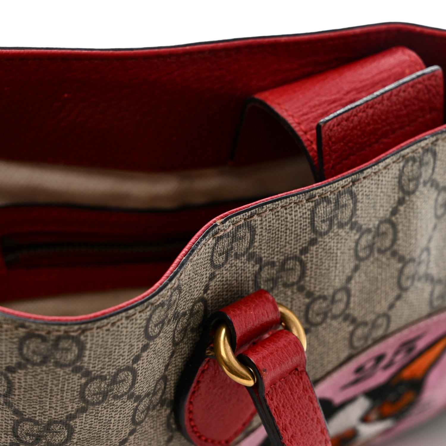 Gucci Soft GG Supreme Monogram Web Bosco Patch Small Crossbody Tote Beige Malva Hibiscus Red 17 of 21