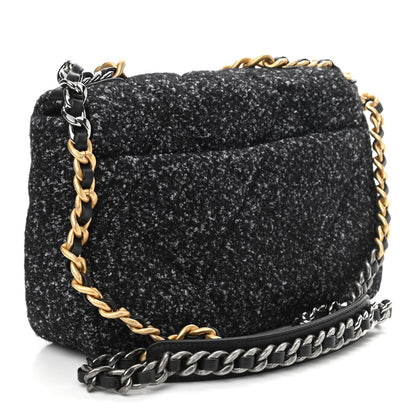 Chanel Tweed Quilted Medium Chanel 19 Flap Black Grey 3 of 11