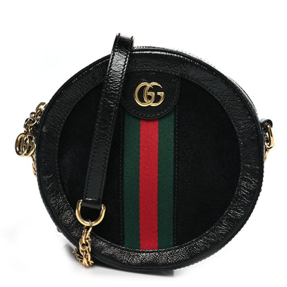Gucci Suede Patent Web Mini Ophidia Round Shoulder Bag Black 1 of 10