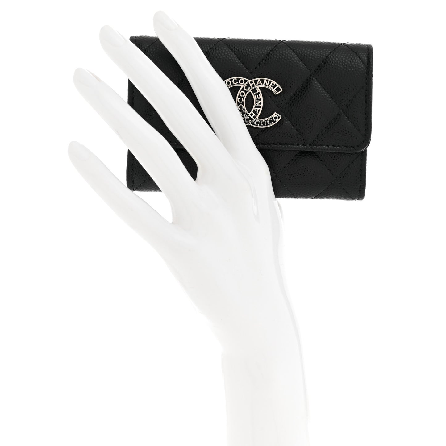 Caviar Quilted Coco Chanel Logo Flap Card Holder Black