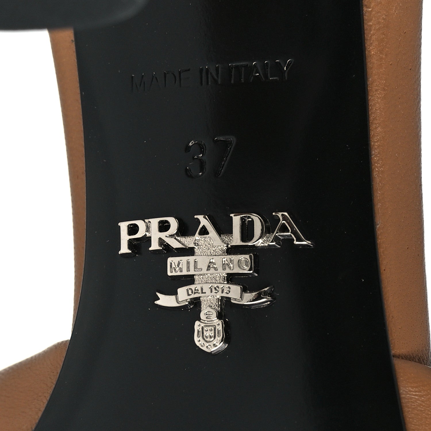 Prada Nappa Soft Padded Metal Triangle Logo 65mm Slide Sandals 37 Caramel 6 of 8