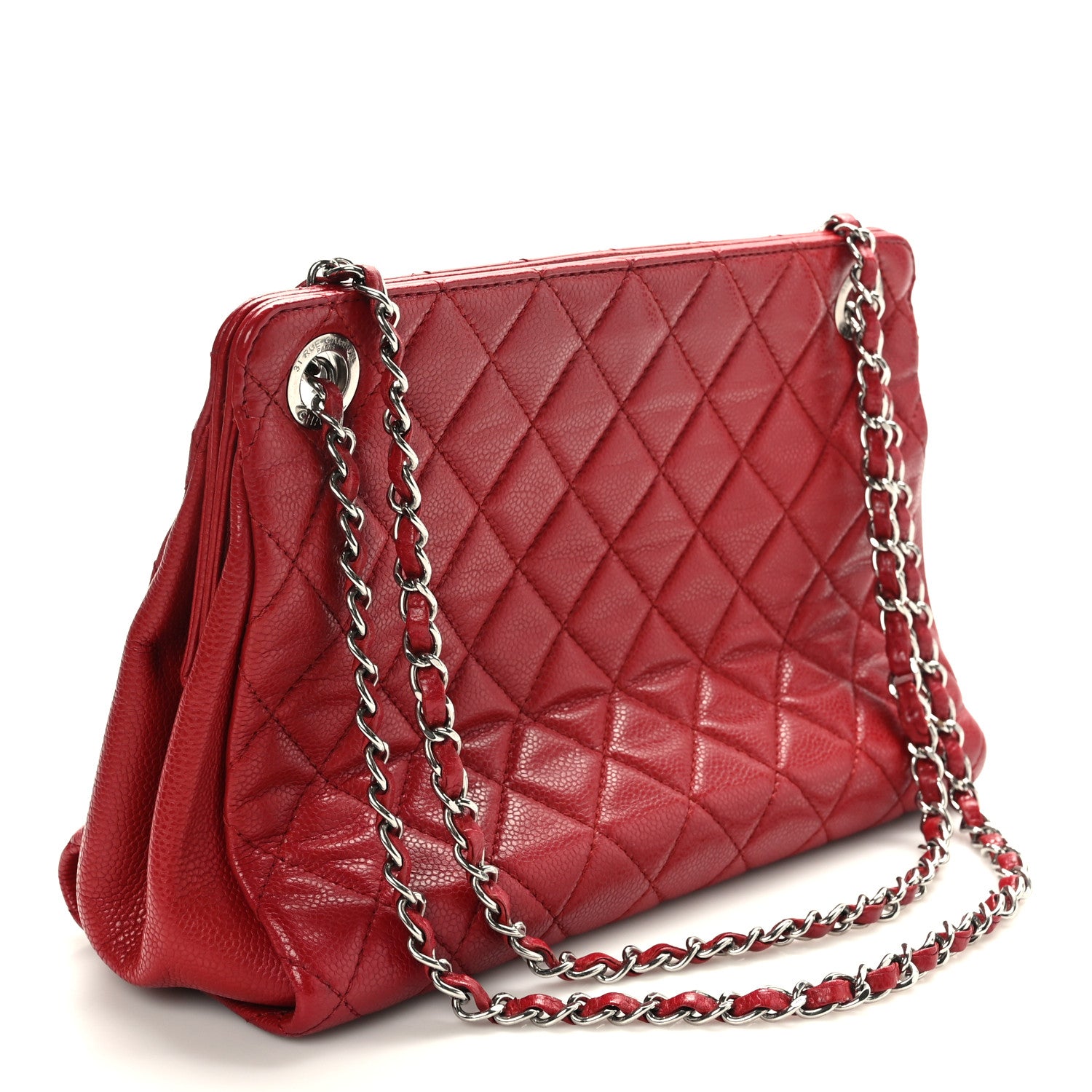Chanel Caviar Quilted Timeless CC Shopping Tote Red 3 of 9