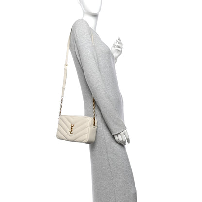 Saint Laurent Lambskin Chevron Quilted Medium Loulou Camera Bag Crema Soft 2 of 9