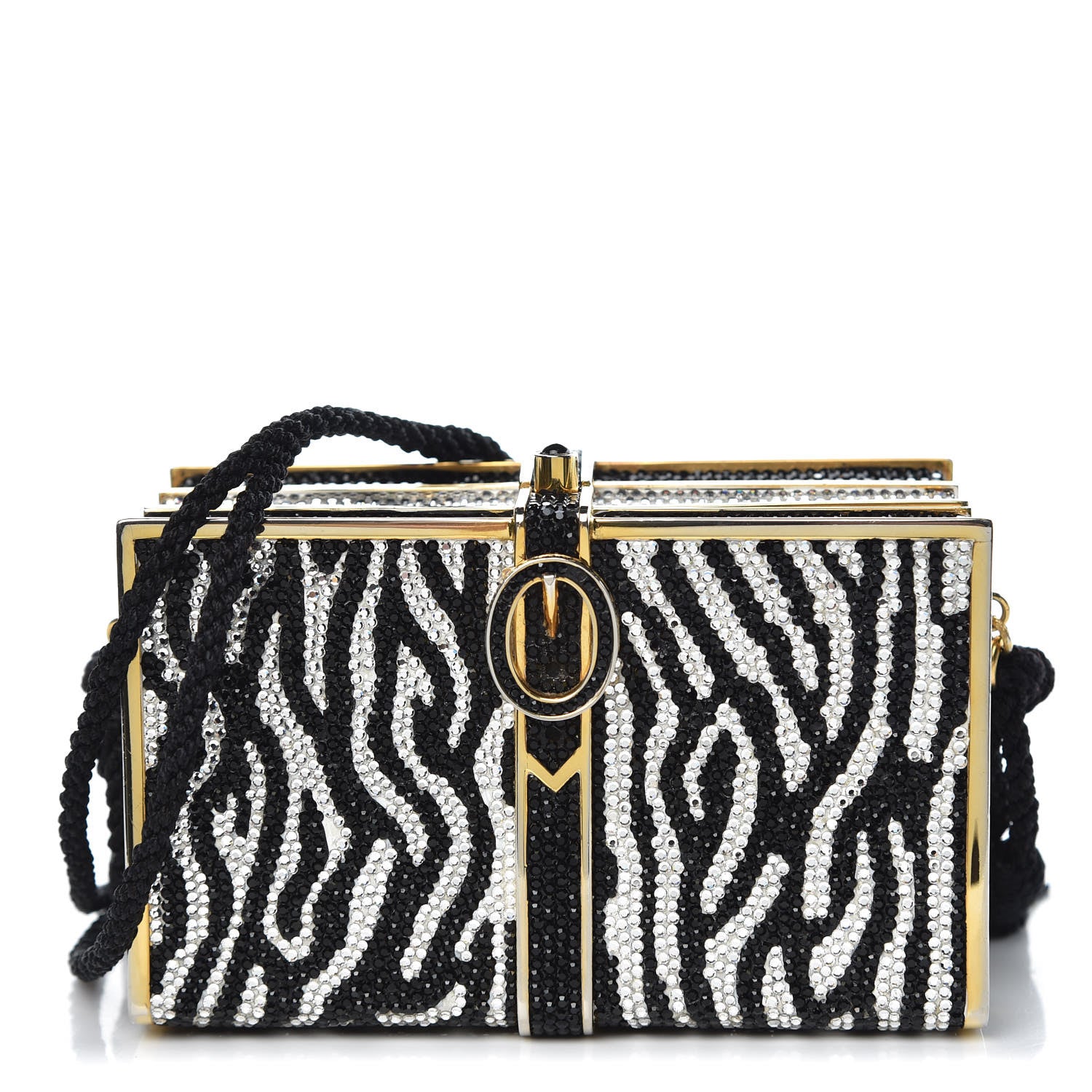 Judith Leiber Swarovski Crystal Zebra Miniaudiere Clutch Black Silver 1 of 17
